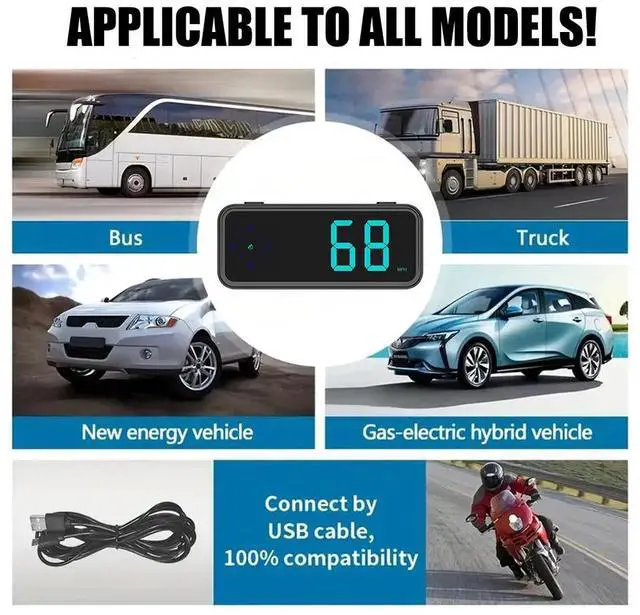 Alt view image 7 of 7 - New Universal Mini LED Digital Speedometer GPS Car HUD Head Up Display MPH/KMH