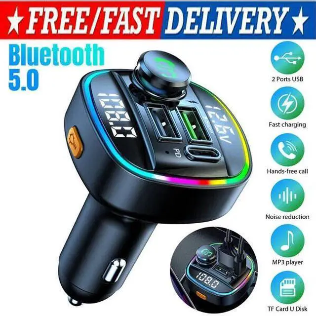 Main image of Bluetooth 5.0 Car Wireless FM Transmitter Adapter USB PD Charger AUX Hands LOT