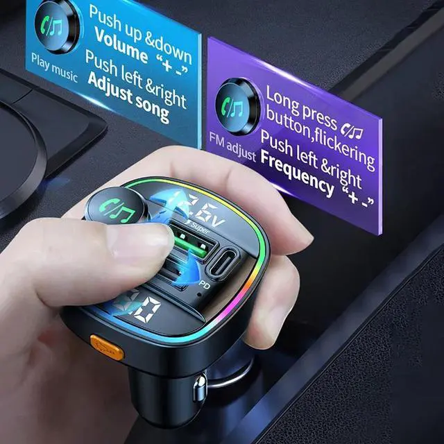 Alt view image 4 of 7 - Bluetooth 5.0 Car Wireless FM Transmitter Adapter USB PD Charger AUX Hands LOT