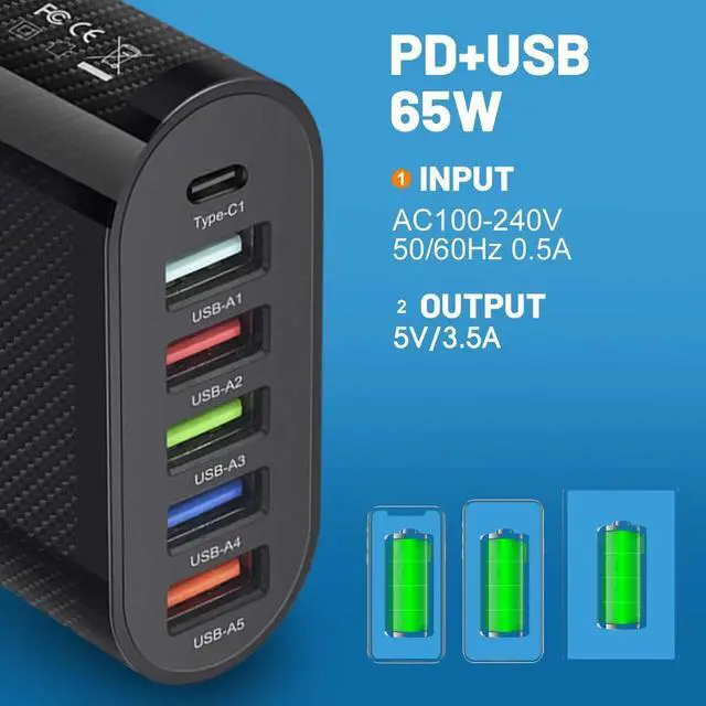 Alt view image 7 of 7 - 6 Port USB Hub Fast Wall Charger Station Multi-Function Desktop AC Power Adapter