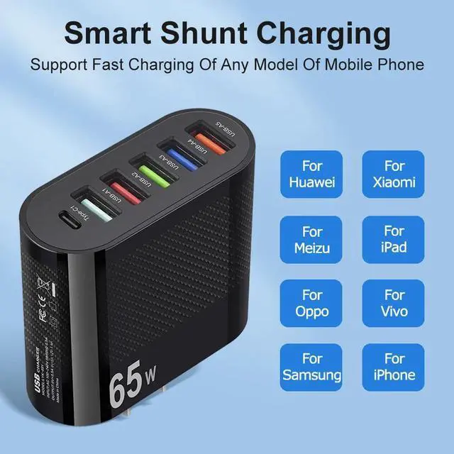 Alt view image 4 of 7 - 6 Port USB Hub Fast Wall Charger Station Multi-Function Desktop AC Power Adapter