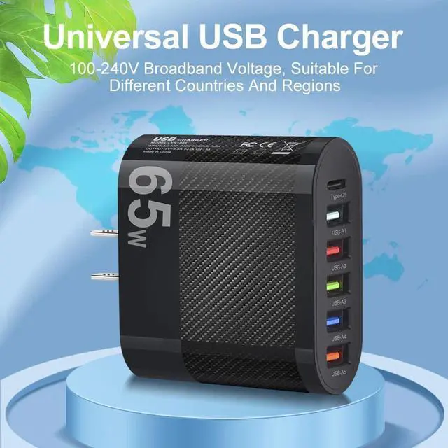 Alt view image 6 of 7 - 6 Port USB Hub Fast Wall Charger Station Multi-Function Desktop AC Power Adapter