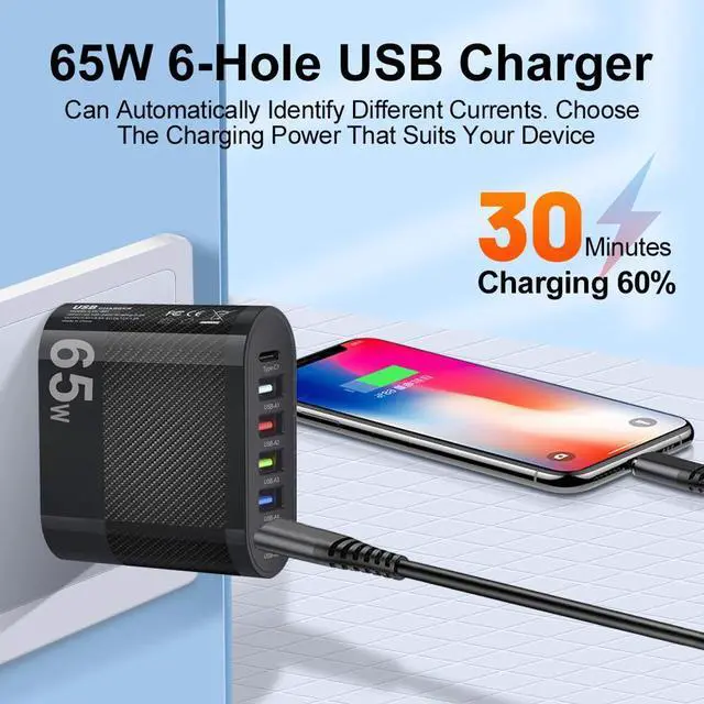 Alt view image 3 of 7 - 6 Port USB Hub Fast Wall Charger Station Multi-Function Desktop AC Power Adapter