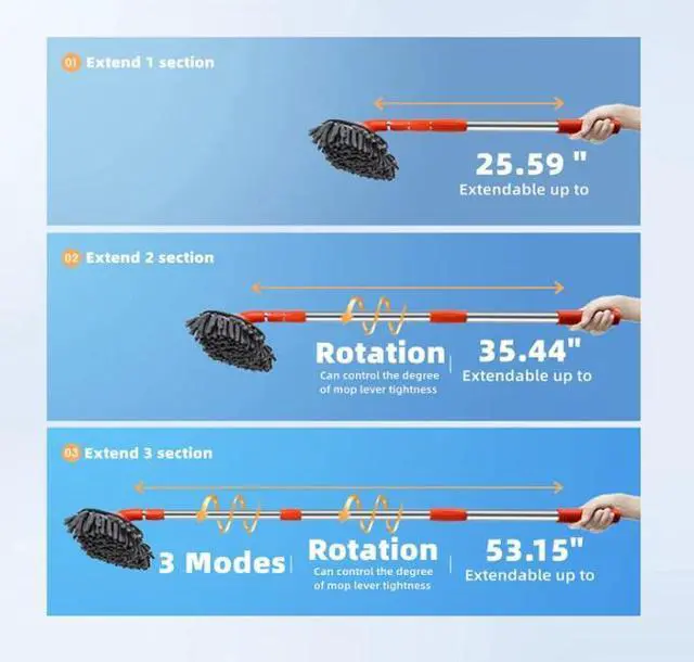 Alt view image 6 of 7 - 360° Rotation Head Microfiber Car Wash Brush Cleaning Mop Auto Truck Long Handle
