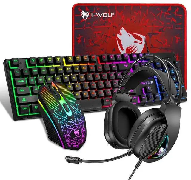 Alt view image 6 of 7 - Gaming Keyboard Mouse & Headset Set LED Gamer Bundle Mechanical Kits 4IN1