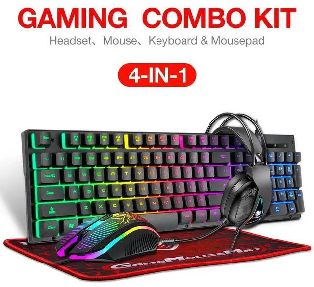 Alt view image 7 of 7 - Gaming Keyboard Mouse & Headset Set LED Gamer Bundle Mechanical Kits 4IN1