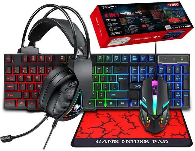 Main image of Gaming Keyboard Mouse & Headset Set LED Gamer Bundle Mechanical Kits 4IN1