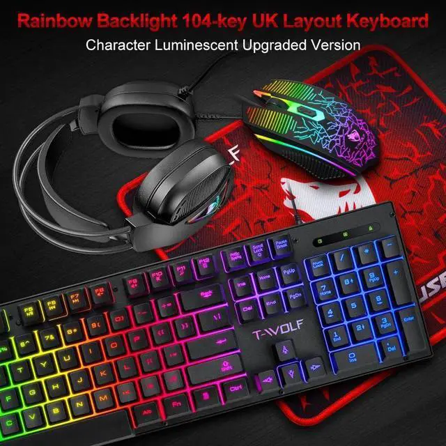 Alt view image 3 of 7 - Gaming Keyboard Mouse & Headset Set LED Gamer Bundle Mechanical Kits 4IN1