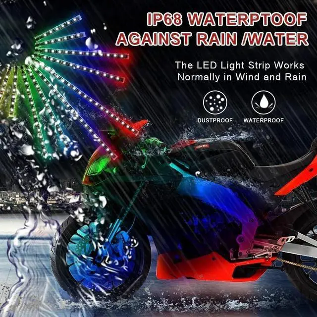 Alt view image 2 of 7 - 16PCS Motorcycle RGB LED Strip Light Under Glow Neon Kit Bluetooth APP Control