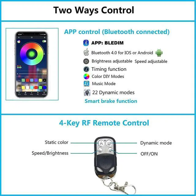 Alt view image 6 of 7 - 16PCS Motorcycle RGB LED Strip Light Under Glow Neon Kit Bluetooth APP Control