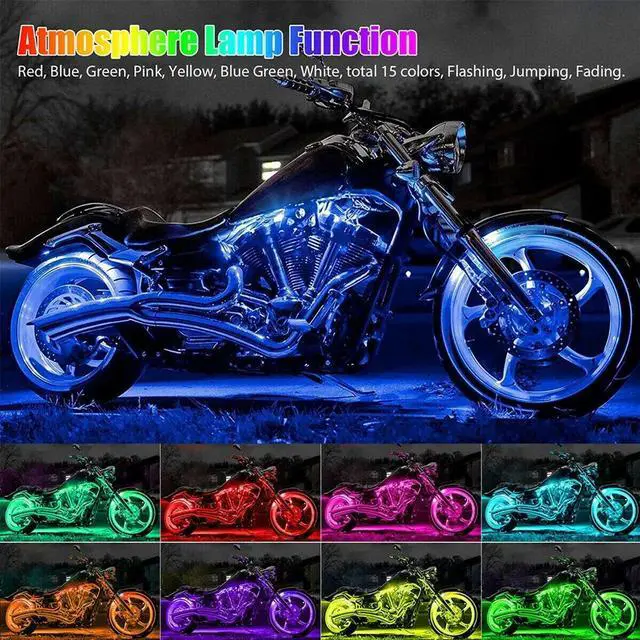 Alt view image 4 of 7 - 16PCS Motorcycle RGB LED Strip Light Under Glow Neon Kit Bluetooth APP Control