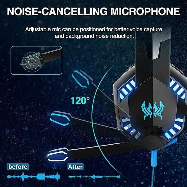 Alt view image 3 of 7 - 3.5mm Gaming Headset Mic LED Headphones Stereo Bass Surround For PC PS4 Xbox ONE