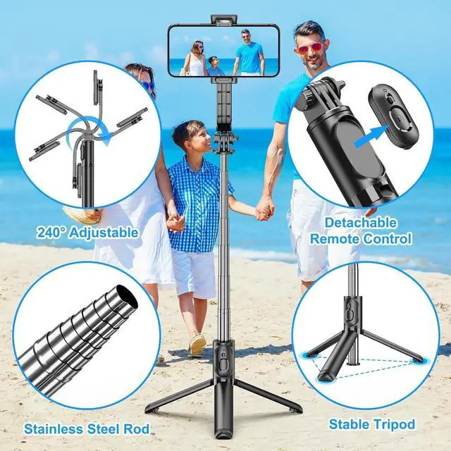 Alt view image 6 of 7 - Selfie Stick Tripod with Bluetooth Remote Portable for iPhone / Android Phones