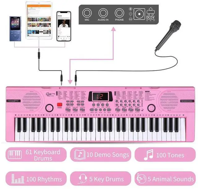Alt view image 5 of 7 - Pink Electric Piano w/Mic Digital Music Electronic Keyboard Kids Christmas Gift