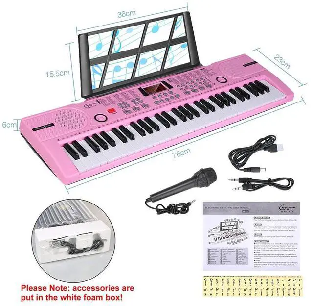 Alt view image 2 of 7 - Pink Electric Piano w/Mic Digital Music Electronic Keyboard Kids Christmas Gift