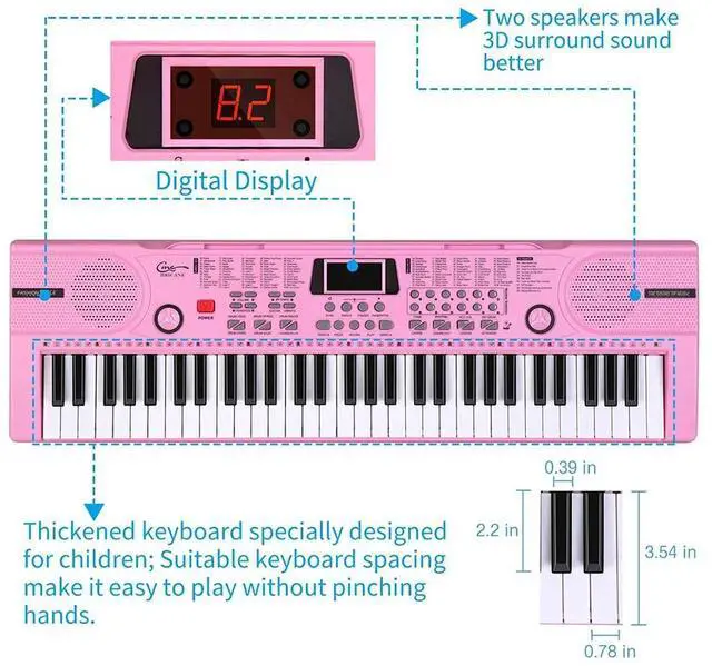 Alt view image 4 of 7 - Pink Electric Piano w/Mic Digital Music Electronic Keyboard Kids Christmas Gift