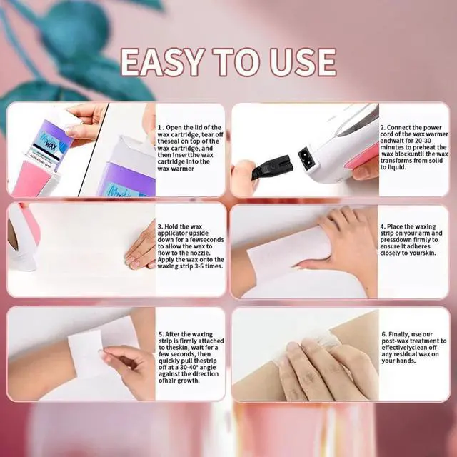 Alt view image 7 of 7 - Roll On Wax kit Waxing Warmer Wax Roller Hair Removal Body Face Leg Soft Heater