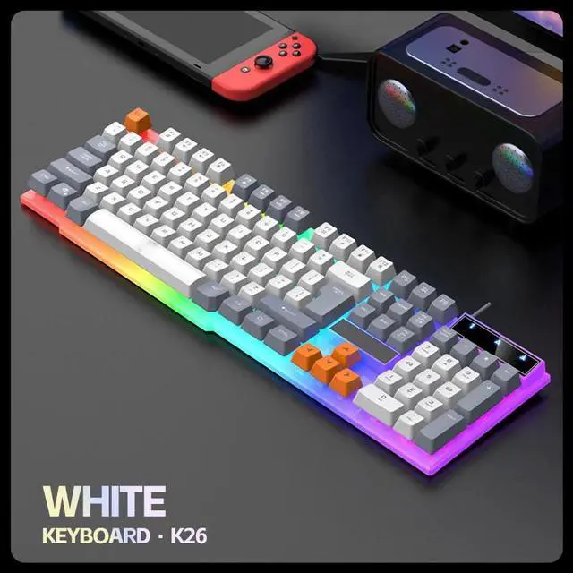 Main image of Computer Desktop Gaming Keyboard And Mouse Rainbow LED Backlit Mechanical Feel(WHITE)
