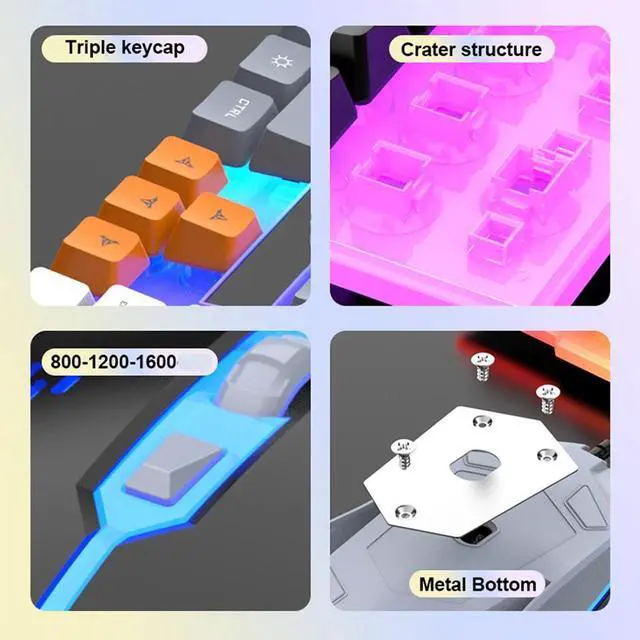 Alt view image 3 of 6 - Computer Desktop Gaming Keyboard And Mouse Rainbow LED Backlit Mechanical Feel(WHITE)