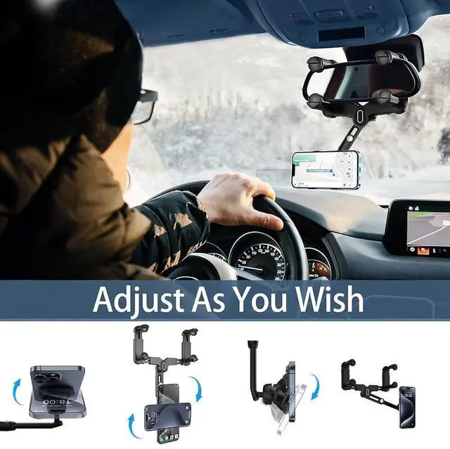 Alt view image 2 of 7 - For Magsafe Car Mount Rear View Mirror 360° Magnetic Phone Holder For iPhone