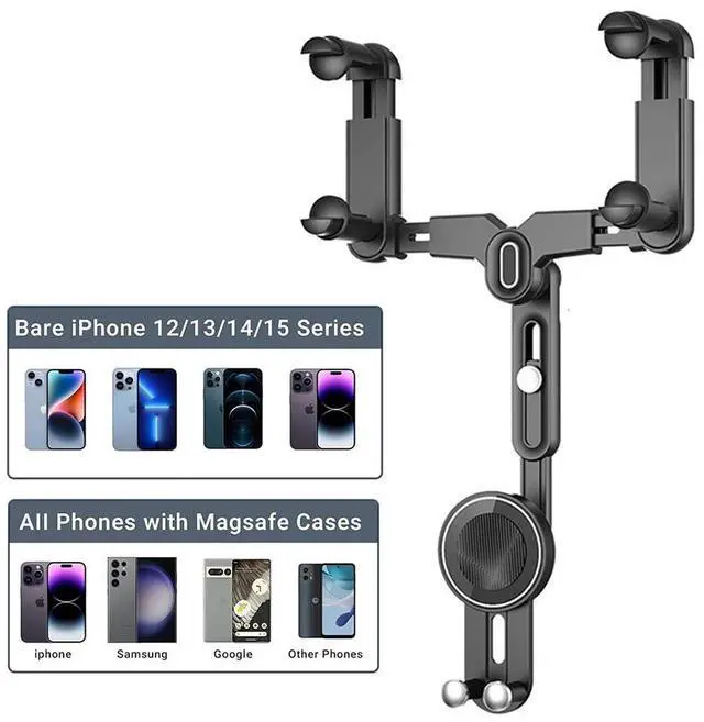 Alt view image 5 of 7 - For Magsafe Car Mount Rear View Mirror 360° Magnetic Phone Holder For iPhone