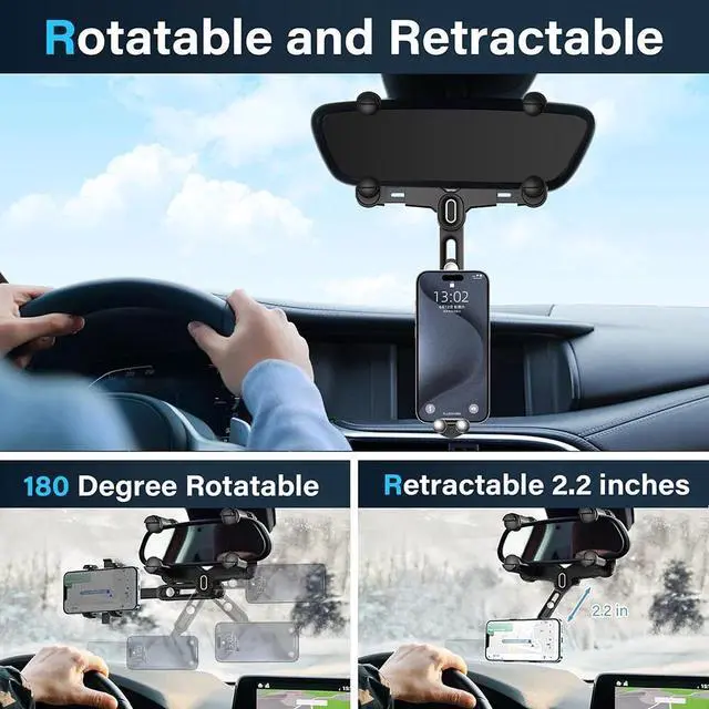 Alt view image 3 of 7 - For Magsafe Car Mount Rear View Mirror 360° Magnetic Phone Holder For iPhone