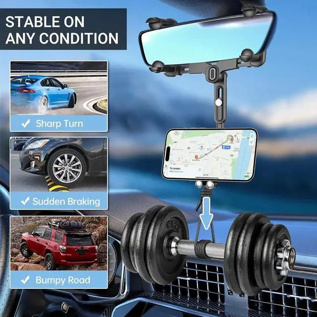 Alt view image 4 of 7 - For Magsafe Car Mount Rear View Mirror 360° Magnetic Phone Holder For iPhone