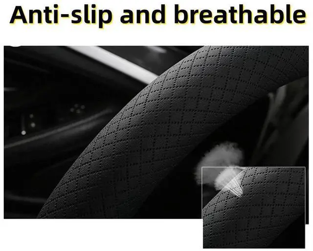 Alt view image 5 of 7 - For TOYOTA 15" Microfiber Leather Steering Wheel Cover Anti slip Car Accessories