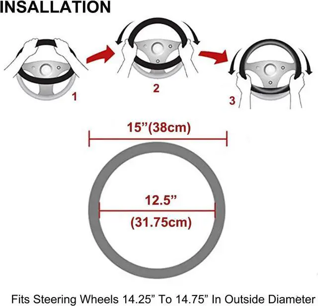 Alt view image 7 of 7 - For TOYOTA 15" Microfiber Leather Steering Wheel Cover Anti slip Car Accessories
