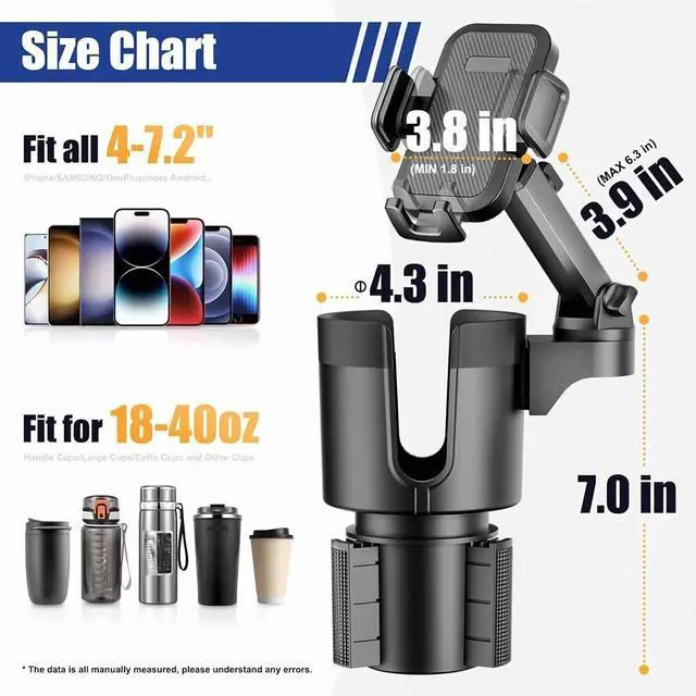 Alt view image 5 of 7 - Universal 2in1 Car Cup Holder Expander Adapter 360° Phone Mount Adjustable Base