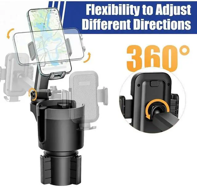 Alt view image 2 of 7 - Universal 2in1 Car Cup Holder Expander Adapter 360° Phone Mount Adjustable Base