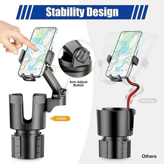 Alt view image 7 of 7 - Universal 2in1 Car Cup Holder Expander Adapter 360° Phone Mount Adjustable Base