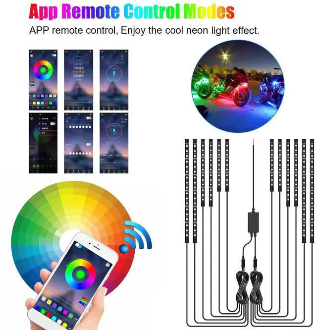 Alt view image 2 of 7 - 12PCS RGB Bluetooth Motorcycle LED Light Glow Neon Strip Kit APP Control