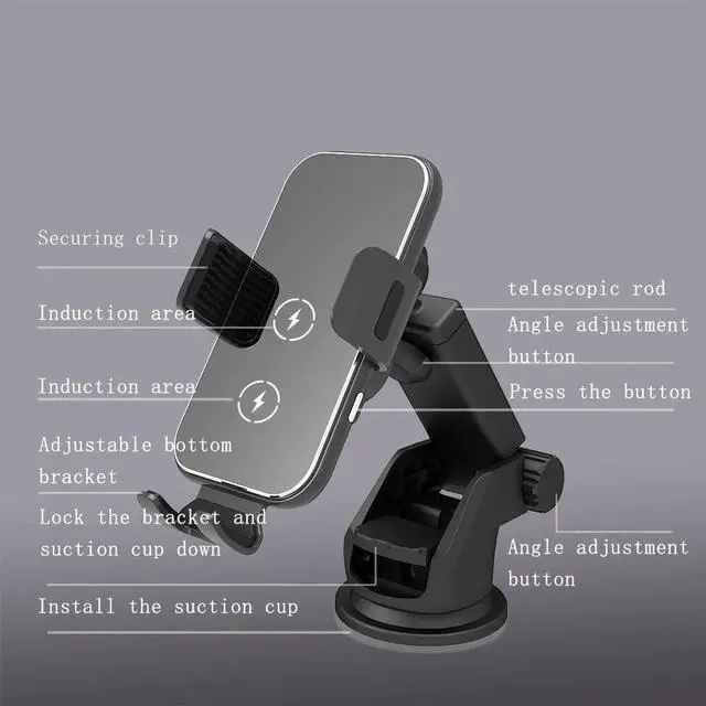 Alt view image 2 of 7 - 15W Wireless Car Fast Charger Dashboard Automatic Mount For iPhone 13/14 Samsung