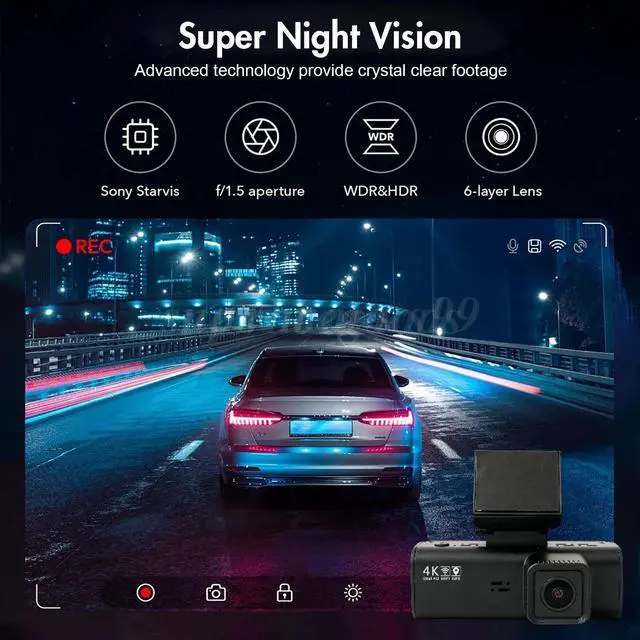 Alt view image 5 of 7 - 4K Dash Cam Front and Rear Touch Screen 3.18 Inch Build in GPS&WIFI Dual Lens US