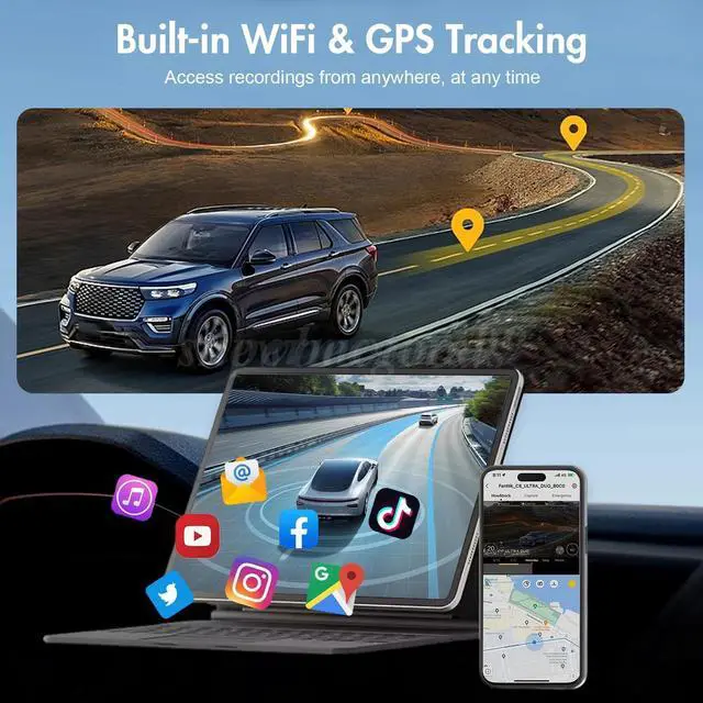 Alt view image 2 of 7 - 4K Dash Cam Front and Rear Touch Screen 3.18 Inch Build in GPS&WIFI Dual Lens US