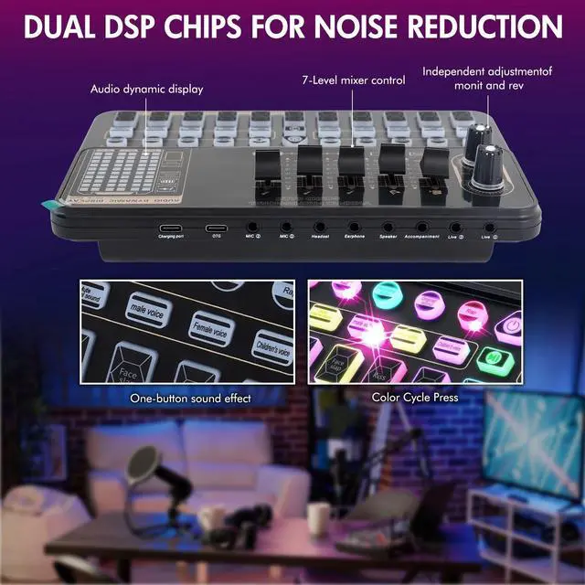 Alt view image 4 of 7 - Complete Home Studio Recording Kit Mixer Condenser Microphone fit Music Podcast