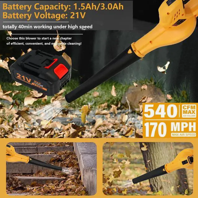 Alt view image 2 of 7 - Leaf Blower Cordless 540 CFM Handheld Electric Leaf Blower with Battery 21V