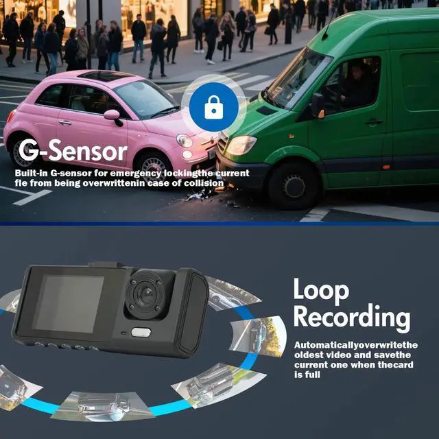 Alt view image 5 of 7 - 2'' Dash Cam 4K Full HD 1080P Car Camera Front Rear Night Vision W/32GB SD Card