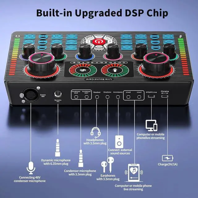 Alt view image 2 of 7 - Studio Recording Kit Podcast Equipment Bundle Music Mixer w/ 2* Microphones Kit