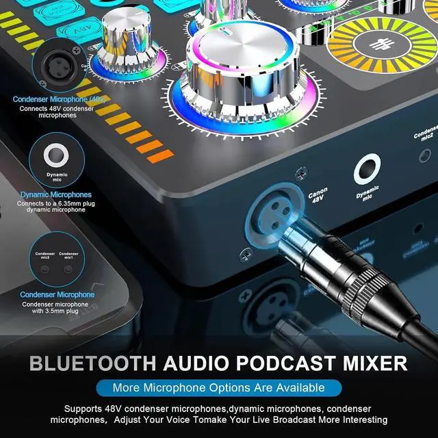 Alt view image 6 of 7 - Studio Recording Kit Podcast Equipment Bundle Music Mixer w/ 2* Microphones Kit