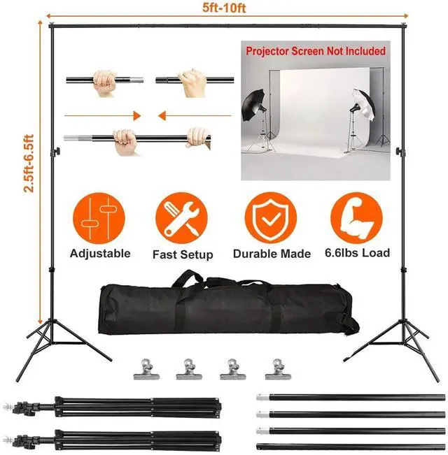 Alt view image 5 of 7 - 10Ft Heavy Duty Photography Background 2*3m Backdrop Support Stand Kit With Case
