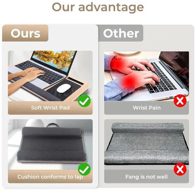 Alt view image 6 of 7 - Home Office Pro Lap Desk With Wrist Rest Mouse Pad And Phone Holder Burlywood US