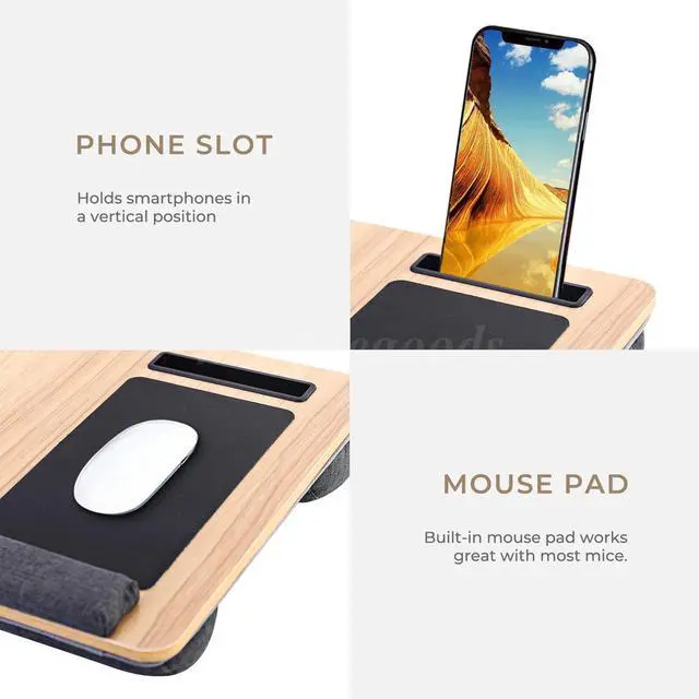 Alt view image 3 of 7 - Home Office Pro Lap Desk With Wrist Rest Mouse Pad And Phone Holder Burlywood US