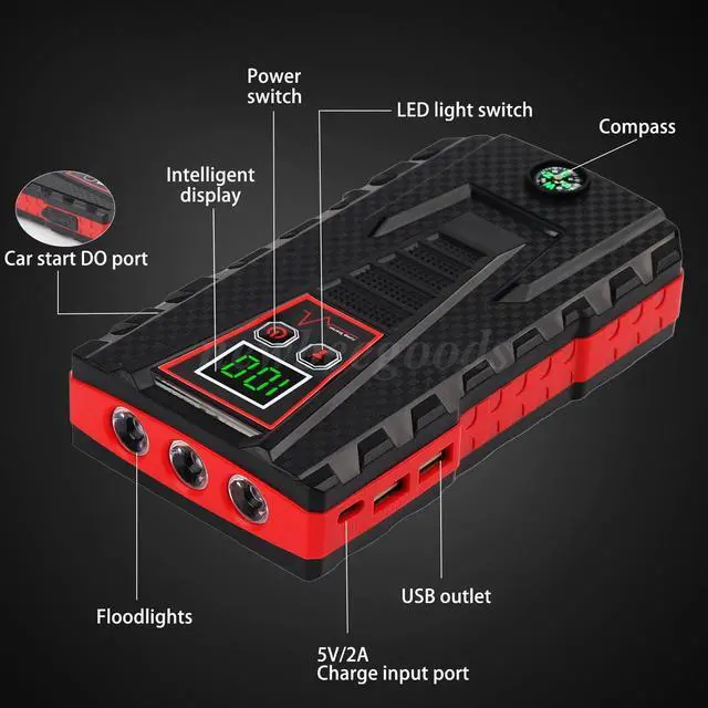 Alt view image 5 of 7 - 99800mAh 12V Car Jump Starter Pack Booster Battery Charger Emergency Power Bank