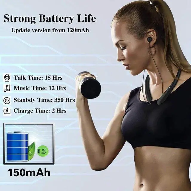 Alt view image 2 of 7 - Wireless Headphone Earbuds Sport Neckband Bluetooth Headset HD Stereo Sweatproof