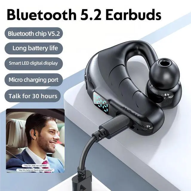 Alt view image 2 of 7 - Bluetooth Earpiece Wireless Headset Noise Cancelling Headphones Driver Trucker