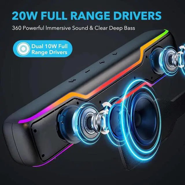 Alt view image 4 of 7 - 20W Bluetooth RGB Gaming Computer Speaker Deep Bass for PC Laptop TWS Sound Bar