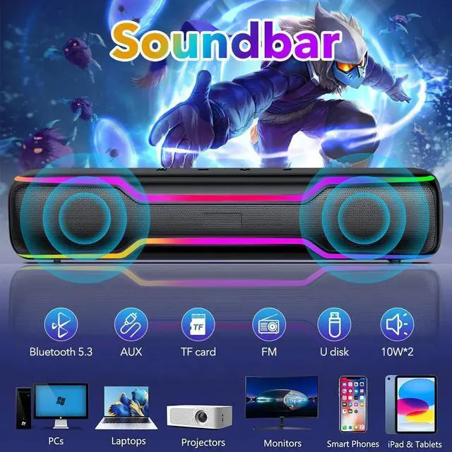 Main image of 20W Bluetooth RGB Gaming Computer Speaker Deep Bass for PC Laptop TWS Sound Bar