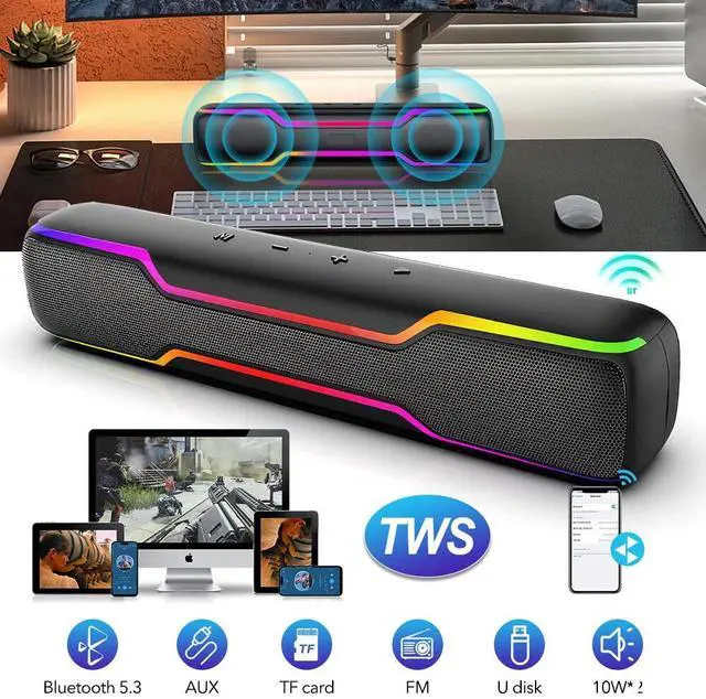 Alt view image 6 of 7 - 20W Bluetooth RGB Gaming Computer Speaker Deep Bass for PC Laptop TWS Sound Bar